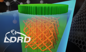 Artist conception of 3D-printed woodpile lattices with submicron features