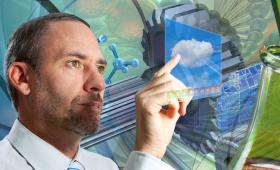 Scientist examining screen