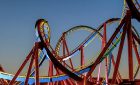 photo of a roller coaster's upside down loop