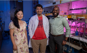 Wenyu Sun, Aditya Prajapati and Jeremy Feaster in the lab where their research takes place.