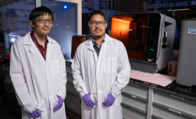 Lawrence Livermore National Laboratory scientists and engineers, including Aldair Gorgora (right) and Timothy Yee are addressing longstanding challenges in 3D-printed lattice structures by using machine learning and artificial intelligence to accelerate lattice designs optimized with unprecedented speed and efficiency. 